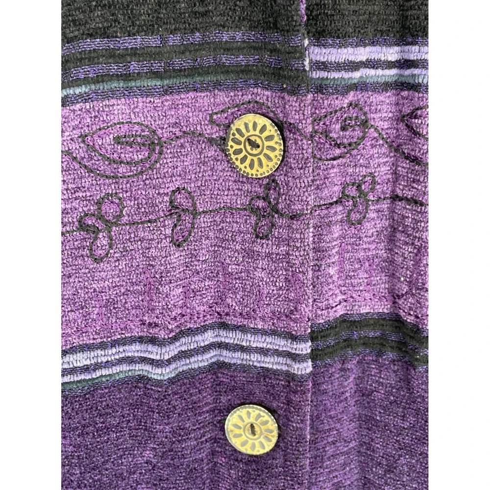 Coldwater Creek‎ Women Jacket L Button Front Purple Striped Embroidered BOHO